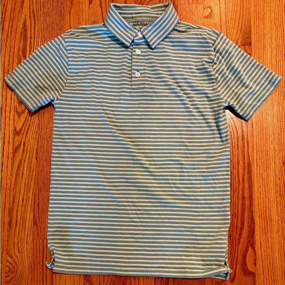 J Crew Crewcuts Green & Light Blue Striped Polo Shirt Size XL 12-14